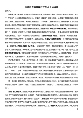 在政府系统廉政工作会上的讲话.doc